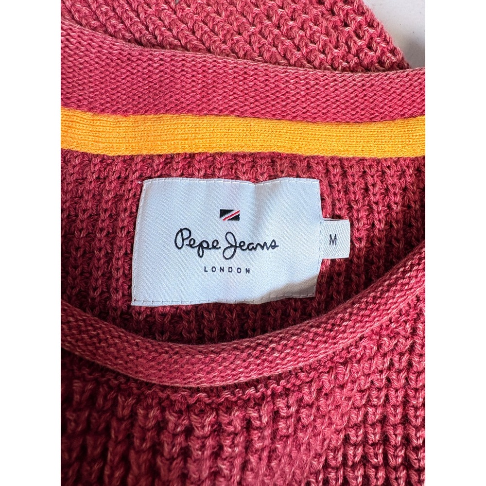 Pepe Jeans London Steven Burnt Red Waffle Knit Cotton Crewneck Sweater Mens M - Picture 3 of 5